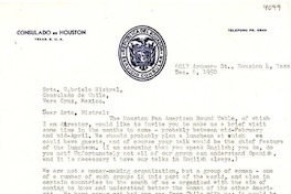 [Carta] 1950 dic. 6, Houston, Texas [a] Gabriela Mistral, Veracruz, México