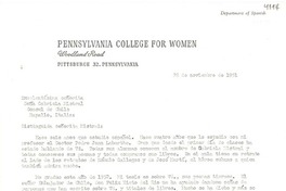[Carta] 1951 nov. 28, Pittsburch, Pennsylvani, EE.UU. [a] Gabriela Mistral, Rapallo, Italia