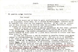 [Carta] 1951 feb. 24, Nazareth, Michigan, Estados Unidos [a] mi querida amiga Gabriela