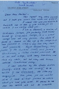 [Carta] 1951 mar. 10, Carlisle, Pennsylvania [a] Gabriela Mistral