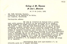 [Carta] 1951 jun. 16, St. Paul, Minnesota [a] Gabriela Mistral, Los Ángeles, California