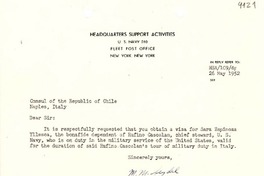 [Carta] 1952 mayo 26, Nápoles, Italia [a] Cónsul de Chile, Nápoles, Italia