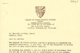 [Carta] 1951 oct. 1, Webster Groves, Missouri [a] Gabriela Mistral, Rapallo, Italia