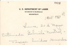 [Carta] [1953?] mayo 20, [Washington] [a] Gabriela Mistral