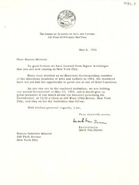 [Carta] 1953 mayo 4, [New York] [a] Gabriela Mistral, New York