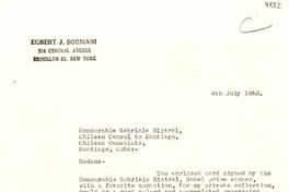 [Carta] 1953 jul. 4, N. York [a] Gabriela Mistral, Santiago de Cuba