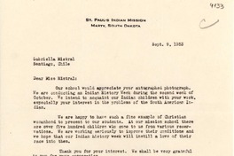 [Carta] 1953 sept. 9, Marty, Dakota del Sur [a] Gabriela Mistral, Santiago, Chile