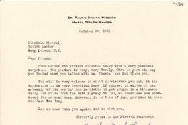 [Carta] 1953 oct. 30, Marty, Dakota del Sur [a] Gabriela Mistral, Long Island, New York