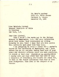 [Carta] 1953 dic. 24, Portland, Oregon [a] Gabriela Mistral, New York