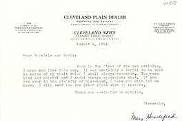 [Carta] 1954 ago. 9, Cleveland, Ohio, [E.E.U.U.] [a] Gabriela [Mistral] y Doris [Dana]
