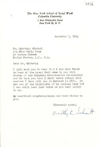 [Carta] 1954 nov. 3, New York, [E.E.U.U.] [a] Gabriela Mistral, Roslyn Harbor, L. I., N. Y., [E.E.U.U.]