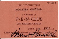[Tarjeta] 1954, Los Ángeles [a] Gabriela Mistral