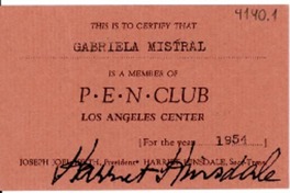 [Tarjeta] 1954, Los Ángeles [a] Gabriela Mistral