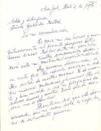 [Carta] 1954 abr. 2, Nueva York [a] Gabriela Mistral