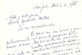 [Carta] 1954 abr. 2, Nueva York [a] Gabriela Mistral