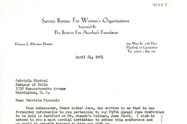 [Carta] 1954 abr. 24, Hartford, Connecticut [a] Gabriela Mistral, Washington D. C