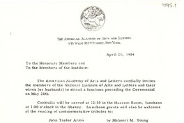 [Carta] 1954 abr. 26, New York [a] Gabriela Mistral