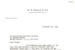 [Carta] 1954 nov. 18, New York, [E.E.U.U.] [a] Gabriela Mistral, Roslyn Harbor, L. I., New York, [E.E.U.U.]