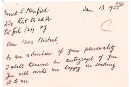 [Carta] 1955 ene. 13, New York [a] [Gabriela] Mistral