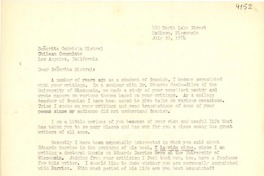 [Carta] 1954 jul. 26, Madison, Wisconsin [a] Gabriela Mistral, Los Ángeles, California