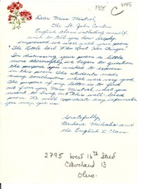 [Carta] 1955, Cleveland, Ohio [a] Gabriela Mistral