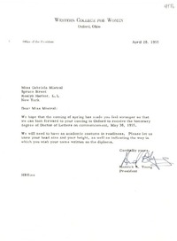 [Carta] 1955 abr. 20, Oxford, Ohio [a] Gabriela Mistral, New York