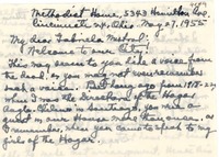 [Tarjeta] 1955 mayo 27, Cincinnati, Ohio [a] Gabriela Mistral