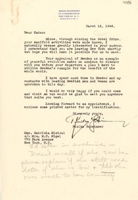 [Carta] 1946 mar. 12, New York [a] Gabriela Mistral, New York