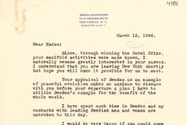 [Carta] 1946 mar. 12, New York [a] Gabriela Mistral, New York