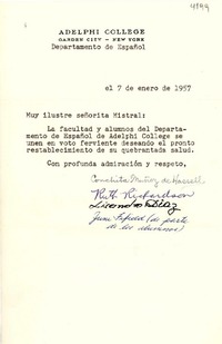 [Carta] 1957 ene. 7, New York, [E.E.U.U.] [a] [Gabriela] Mistral