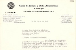[Carta] 1956 jul. 18, New York [a] Gabriela Mistral, Washington D. C.