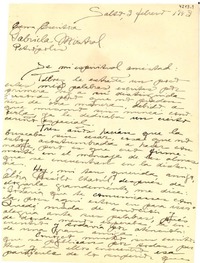 [Carta] 1943 feb. 3, Salto, Uruguay [a] Gabriela Mistral, Petrópolis, [Brasil]
