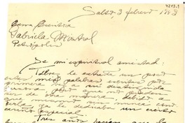 [Carta] 1943 feb. 3, Salto, Uruguay [a] Gabriela Mistral, Petrópolis, [Brasil]