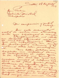 [Carta] 1943 ago. 28, Salto, Uruguay [a] Gabriela Mistral, Petrópolis