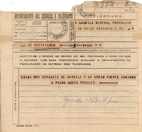 [Telegrama] 1945 nov. 17, Montevideo, Uruguay [a] Gabriela Mistral, Petrópolis, Brasil