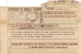 [Telegrama] 1945 nov. 17, Montevideo, Uruguay [a] Gabriela Mistral, Petrópolis, Brasil