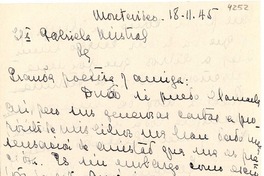 [Carta] 1945 nov. 18, Montevideo, [Uruguay] [a] Gabriela Mistral