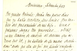 [Carta] 1943 sept., Montevideo, Uruguay [a] Gabriela Mistral