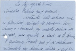 [Carta] 1945 ago. 8, La Paz, [Bolivia a] Gabriela Mistral