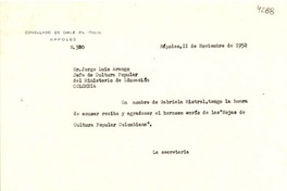 [Carta] 1952 nov. 2, Nápoles, Italia [a] Jorge Luis Arango, Colombia