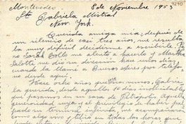 [Carta] 1953 nov. 8, Montevideo, Uruguay [a] Gabriela Mistral, New York, [E.E.U.U.]
