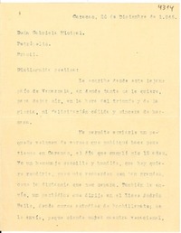 [Carta] 1945 dic. 26, Caracas, Venezuela [a] Gabriela Mistral, Petrópolis, Brasil