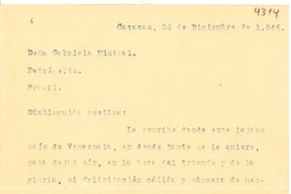[Carta] 1945 dic. 26, Caracas, Venezuela [a] Gabriela Mistral, Petrópolis, Brasil