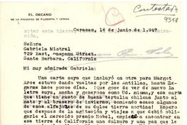 [Carta] 1947 jun. 16, Caracas, Venezuela [a] Gabriela Mistral, Santa Barbara, California