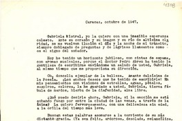 [Carta] 1947 oct., Caracas, Venezuela [a] Gabriela Mistral