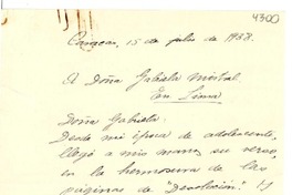 [Carta] 1938 jul. 15, Caracas [a] Gabriela Mistral, Lima