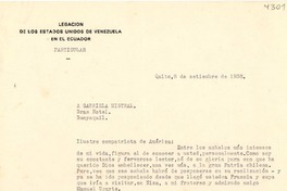 [Carta] 1938 sept. 8, Quito [a] Gabriela Mistral, Guayaquil