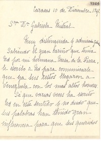 [Carta] 1947 dic. 10, Caracas, [Venezuela] [a] Gabriela Mistral