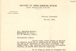 [Carta] 1945 nov. 16, Caracas, Venezuela [a] Gabriela Mistral, Río de Janeiro, Brasil