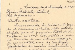 [Carta] 1945 nov. 20, Caracas [a] Gabriela Mistral, Río de Janeiro